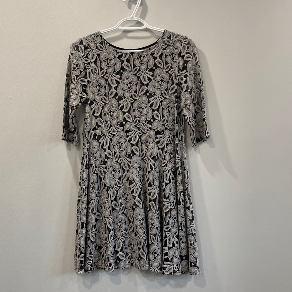 Free People Lace Floral Black And White 3/4 Sleeves Dress